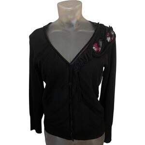 Vintage French Designer DIDIER PARAKIAN Embellished Cardigan Wool Silk Small S